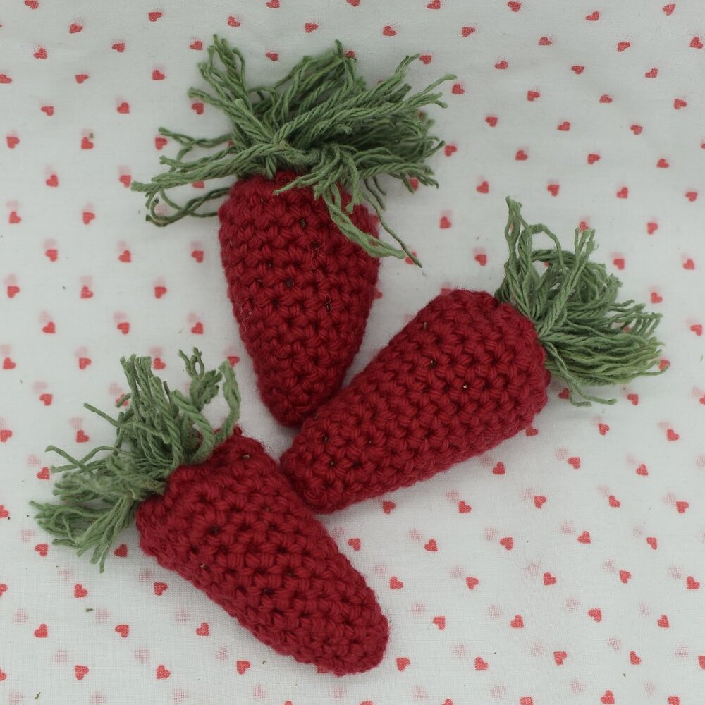 Crochet Catnip Strawberry Valentines Day Cat Toys Set of Three HANDCRAFTED
